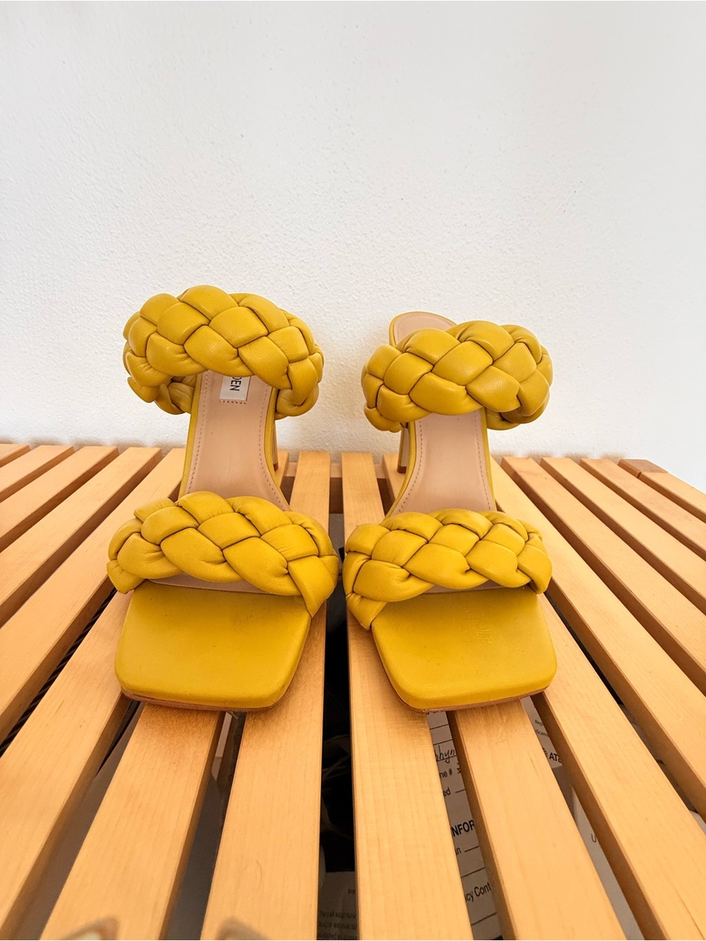 Steve Madden Mustard Yellow Braided Double-Strap Heeled Sandals